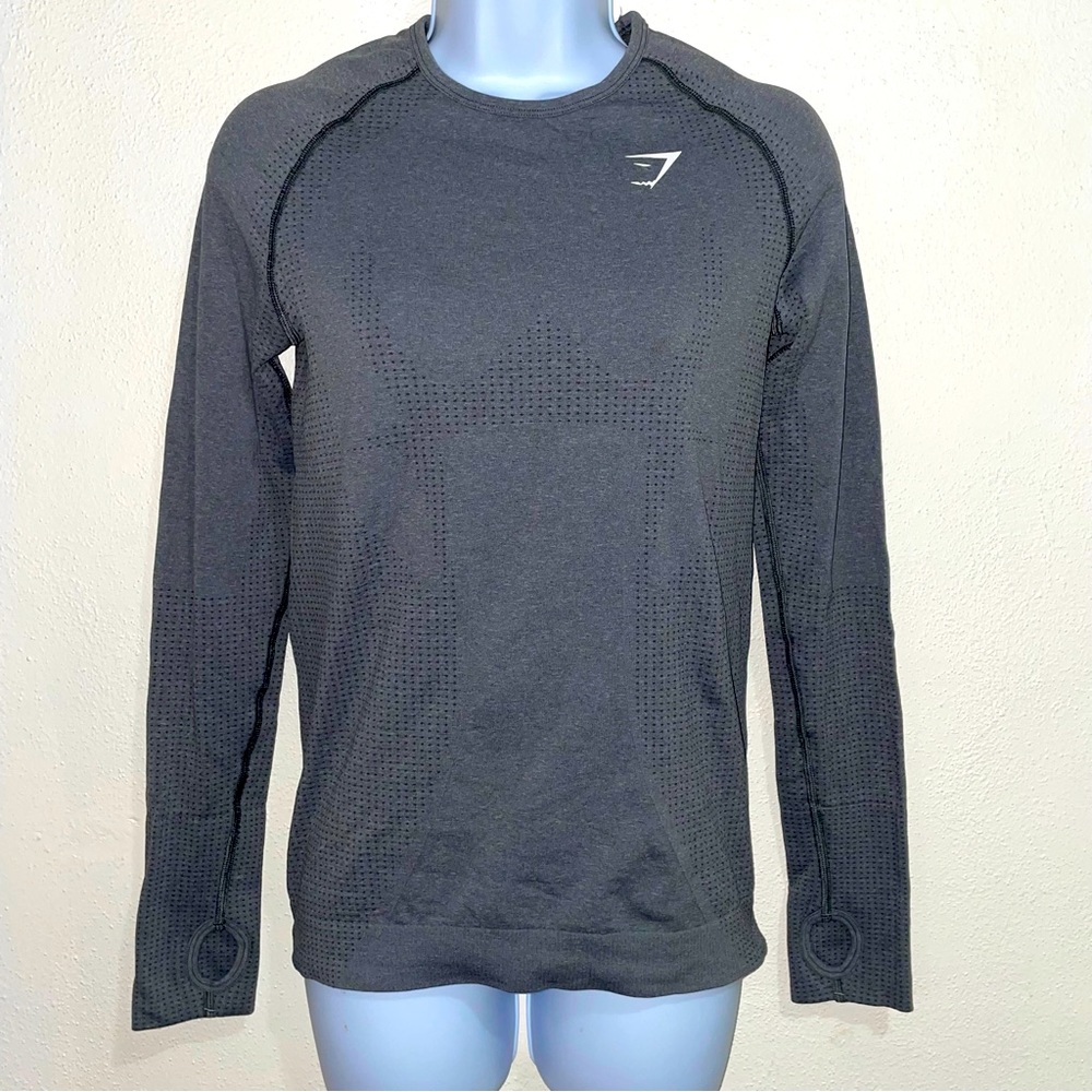 Gymshark Men's Long Sleeve Seamless Top in Dark Gray with White Logo